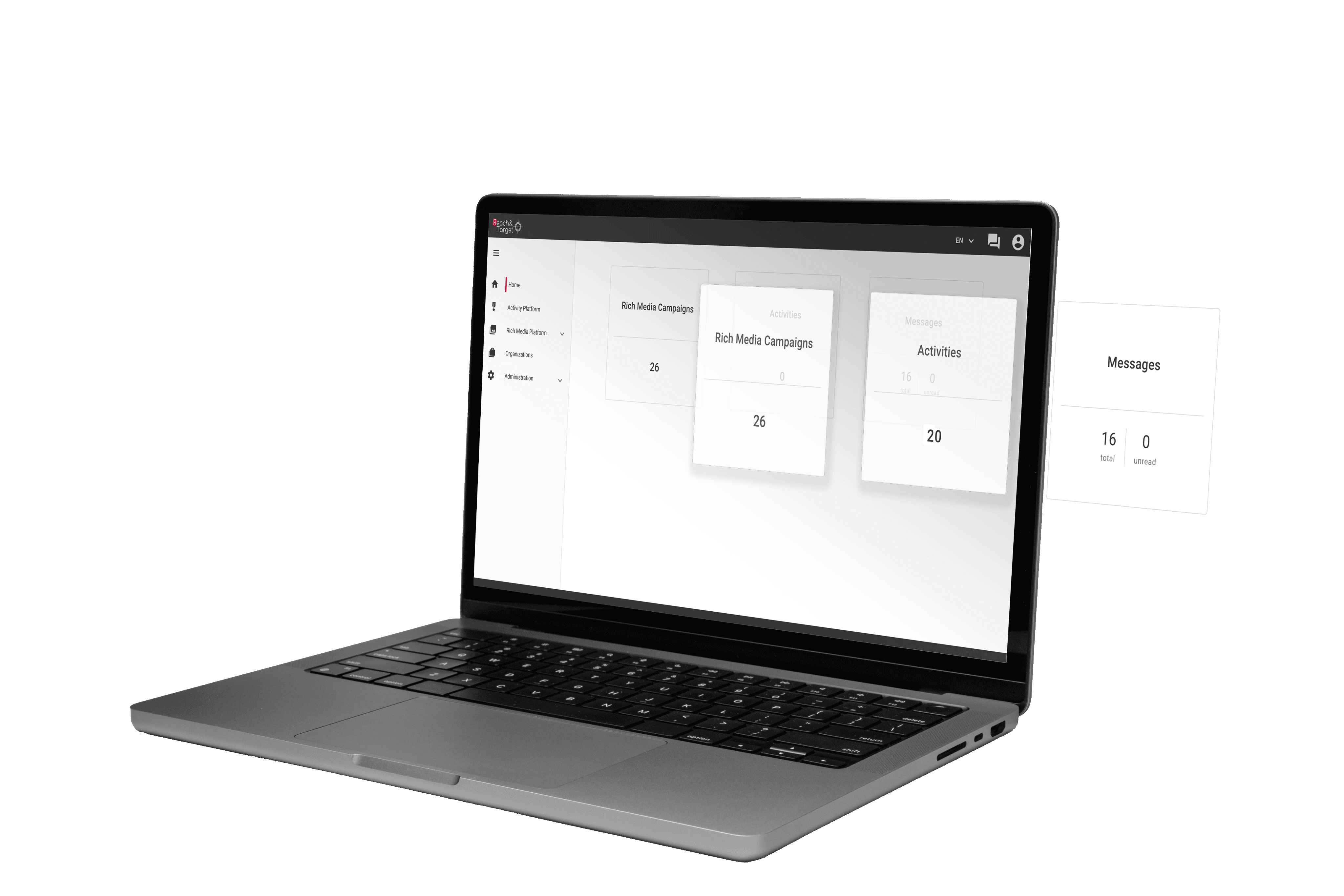 Reach&Target platform on a laptop screen