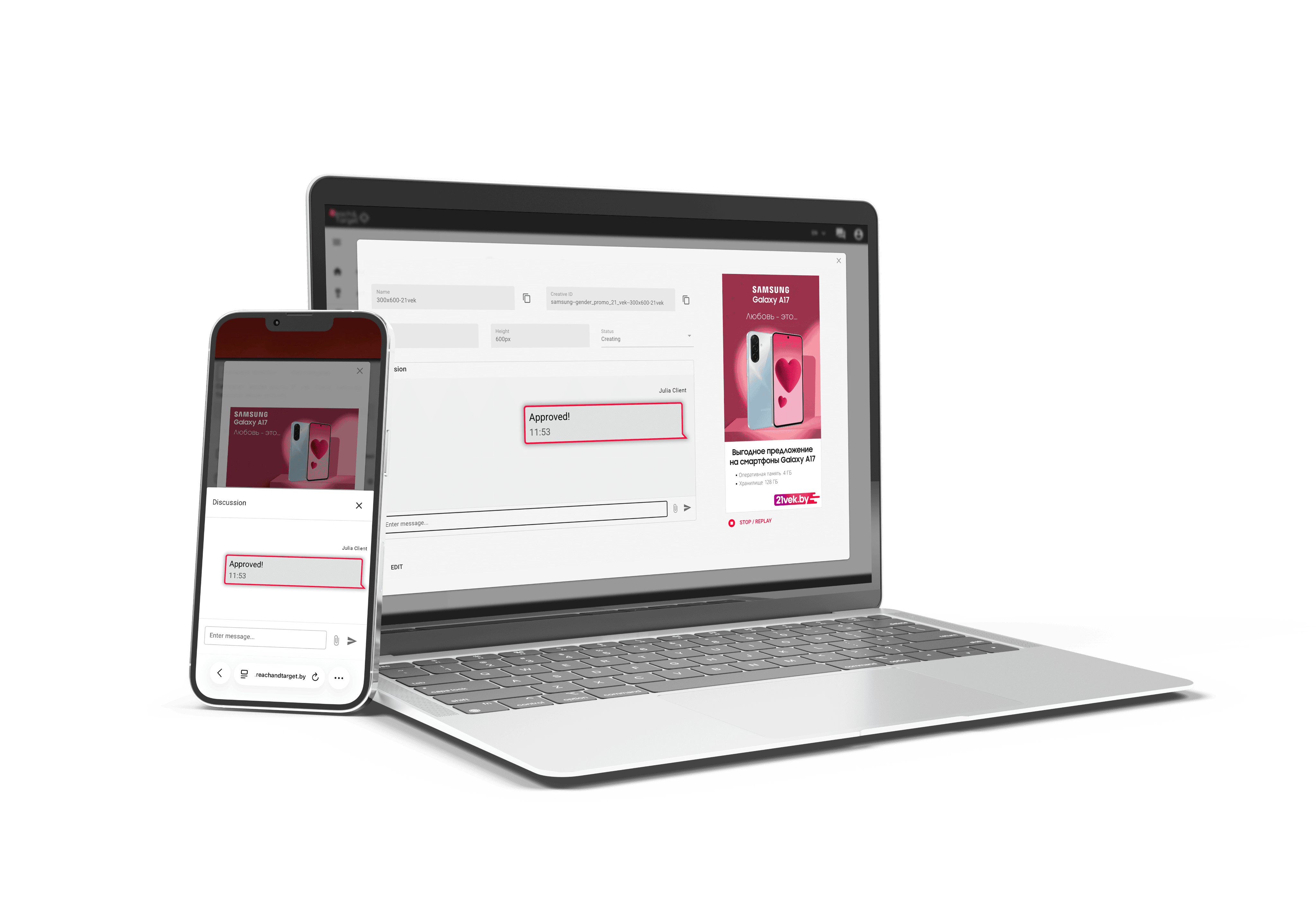 Creative workspace on laptop and phone